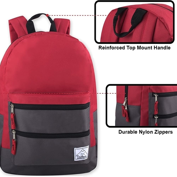 New Heavy Duty 17in Multi Compartment Backpack w Bonus 24oz Water Bottle - Picture 4 of 6